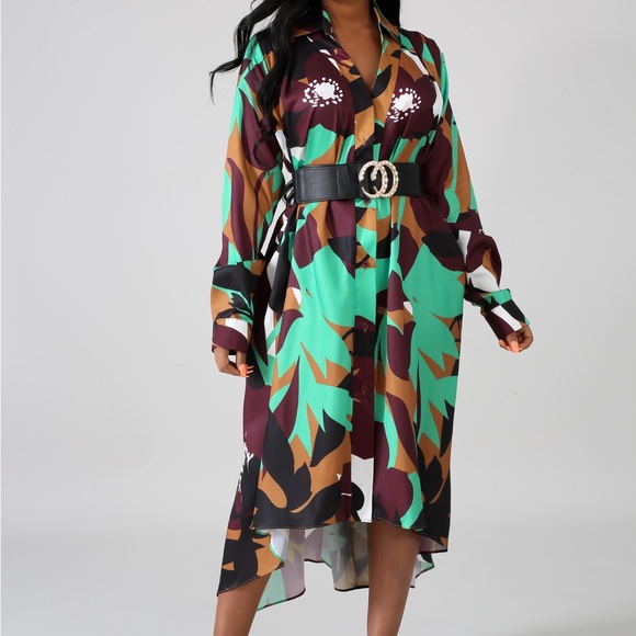 🌟HP🌟Dani Green & Brown Long Sleeve Dress👗 - Picture 4 of 15